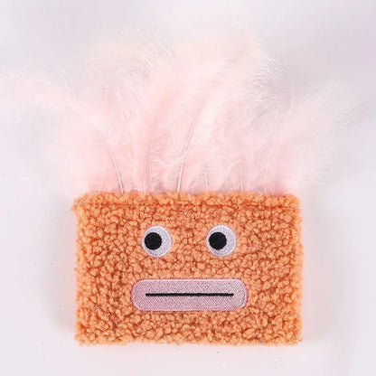 Catnip plush toy with funny explosion head shape and big mouth design in blue, green, orange, or purple colours