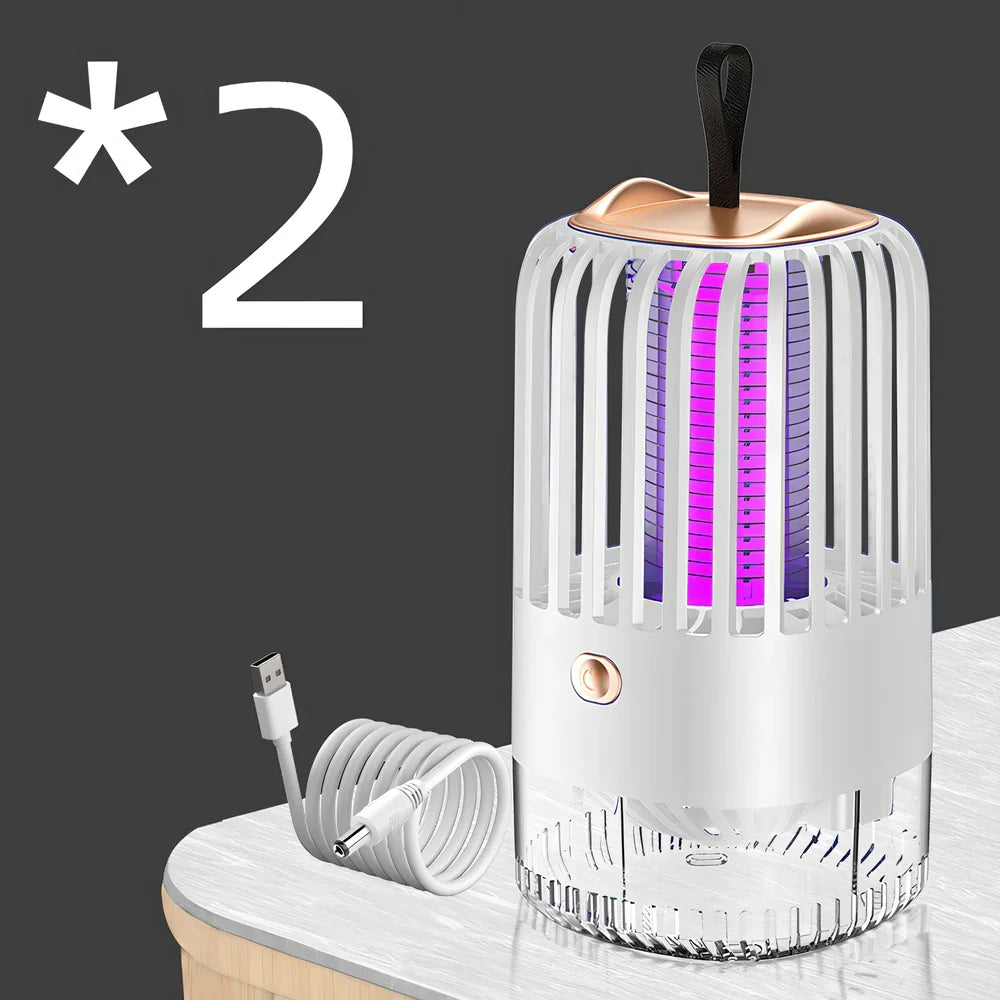 White mosquito killer lamp with protective electric grid and USB power cable