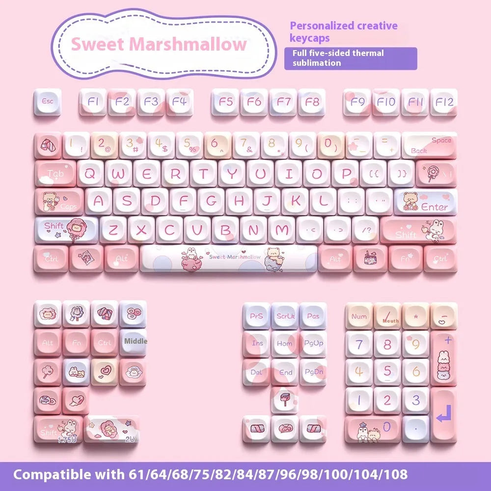 Sweet Cotton Candy coloured  profile PBT plastic keycap set for mechanical keyboards, shown in a full 120-key layout.