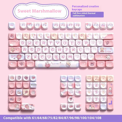 Sweet Cotton Candy coloured  profile PBT plastic keycap set for mechanical keyboards, shown in a full 120-key layout.
