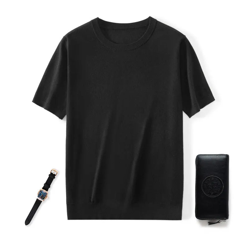 Men's loose-fit knitted short sleeve casual pullover shirt in multiple colours