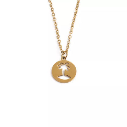 Men's titanium steel hollow coconut tree pendant necklace in gold and gray