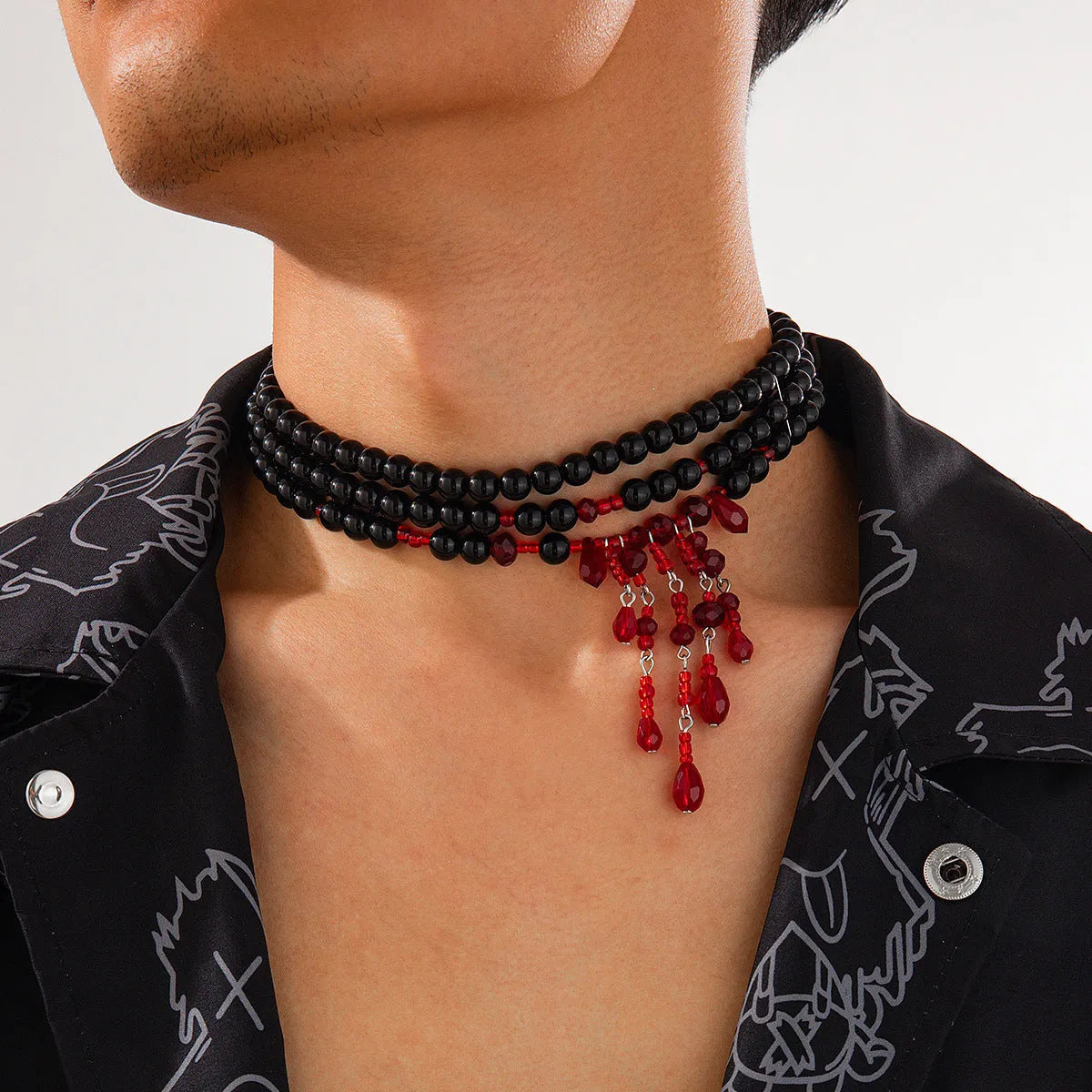 Halloween blood drop tassel crystal necklace with artificial crystal pendant on adjustable chain