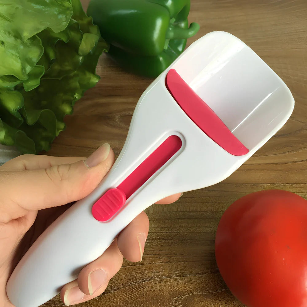 19.5cm long cake batter scoop with push-button mechanism and non-stick surface for consistent cupcake portioning