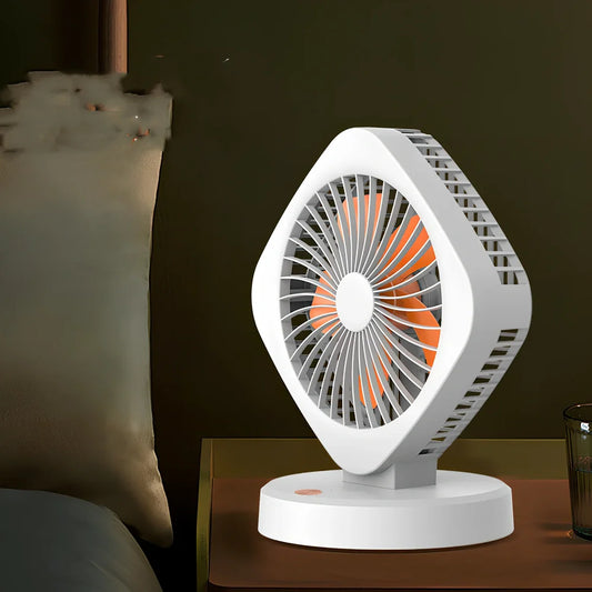 Blue USB desktop fan measuring 26.5x22cm with plastic blades and spray-coated shell