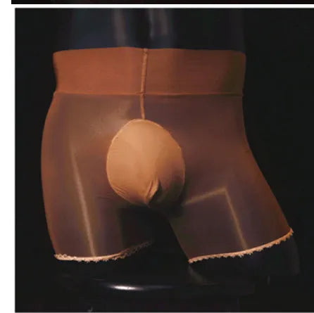 Men's shiny transparent stockings underwear with U-shaped design in nylon fabric