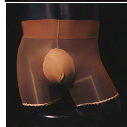 Men's shiny transparent stockings underwear with U-shaped design in nylon fabric
