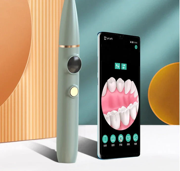 Ultrasonic Dental Plaque Remover with stainless steel and silicone construction, powerful vibrations, and USB charging