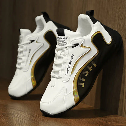 Stylish lace-up sneakers for men in colorblock design, with breathable mesh lining and lightweight, non-slip sole