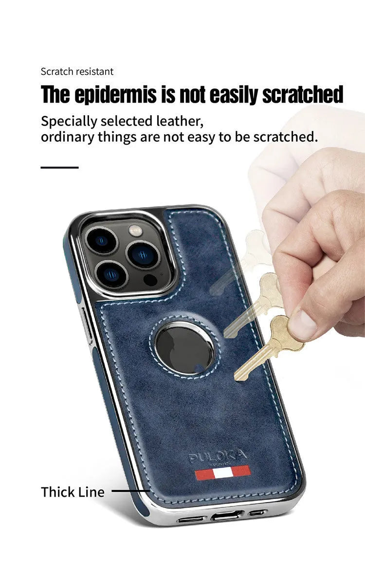 Brown PU leather plated phone case for iPhone 13 and iPhone 13 Pro with shockproof TPU and PC construction