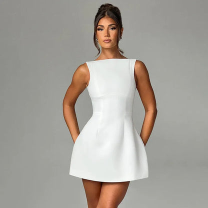 Slim-fitting backless sleeveless summer dress in street hipster style with high waist design