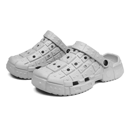 Men's sand-coloured EVA slippers with thick non-slip sole and toe-holder design.