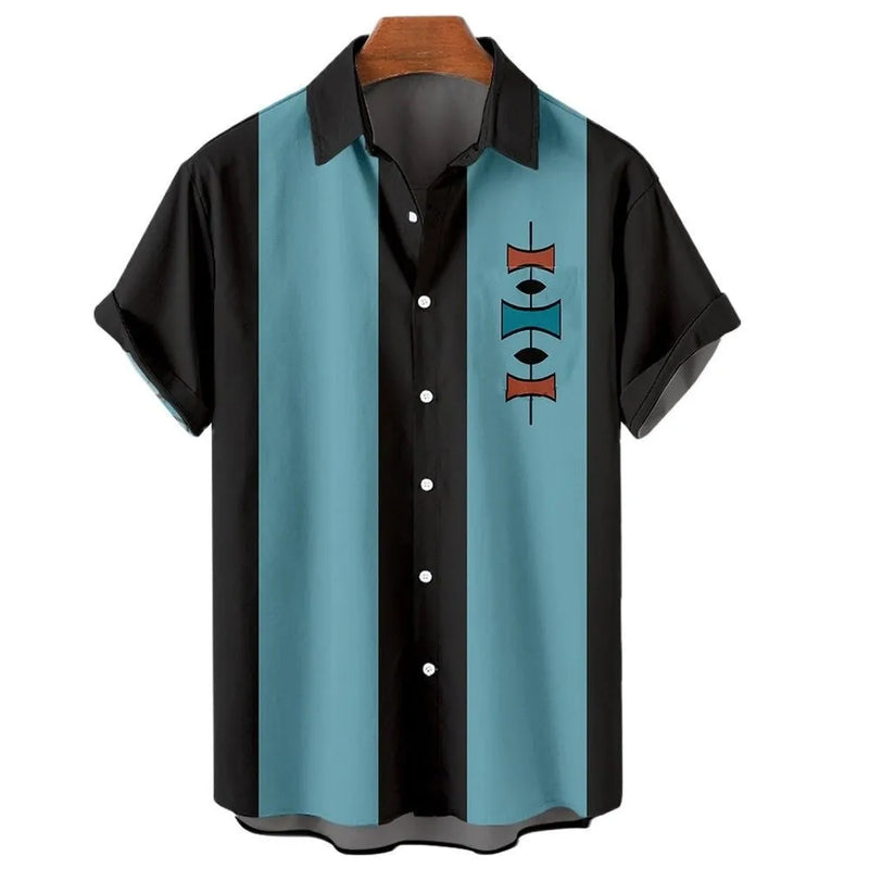 Men's Hawaiian Shirt Casual Short Sleeve Button Up in Striped Pattern Made from Polyester Four-Sided Elastic Fabric Available in Multiple Colours and Sizes XS to XXL Suitable for Leisure Wear