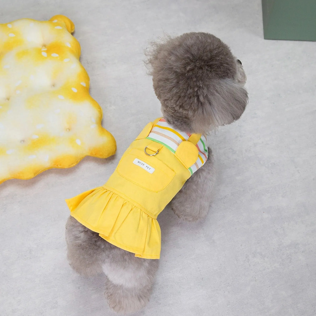 Striped patchwork cotton skirt for dogs in orange or yellow colour with size options