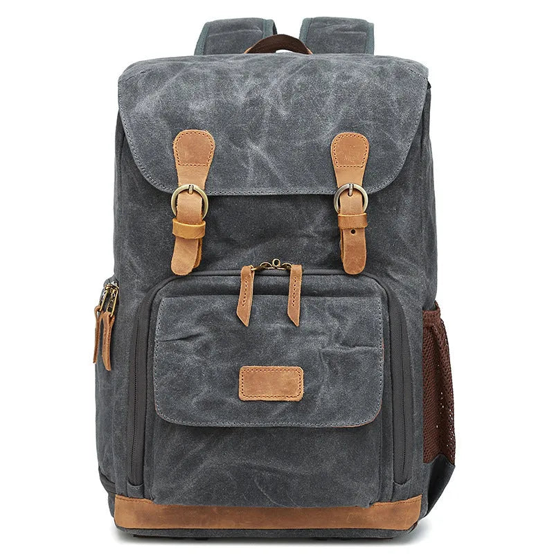 Canvas DSLR camera backpack in khaki colour with anti-theft anti-seismic features