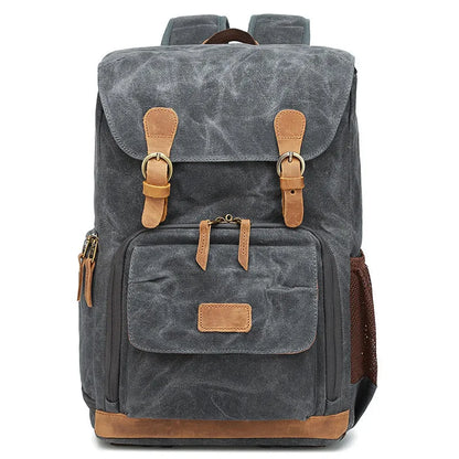 Canvas DSLR camera backpack in khaki colour with anti-theft anti-seismic features