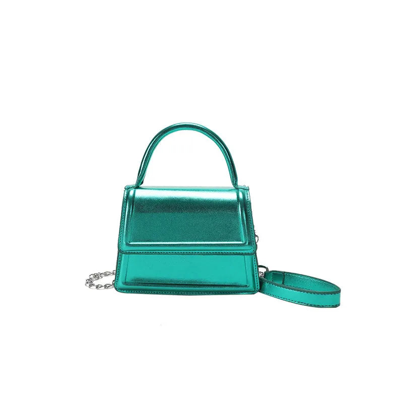Retro style square PU leather crossbody bag in multiple colours on a model.