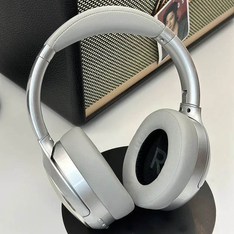 Retro style Bluetooth headphones with metal frame in brown, silver, or black colour
