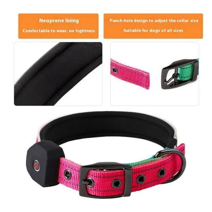 Blue and green plaid LED luminous dog collar with reflective stripe and USB charging cable