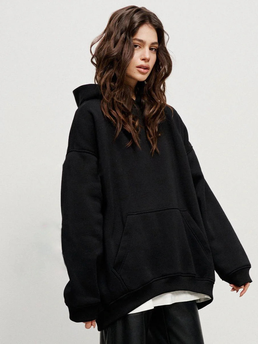 Street Boyfriend Style Polar Fleece Loose Pockets Hooded Sweater in various colors