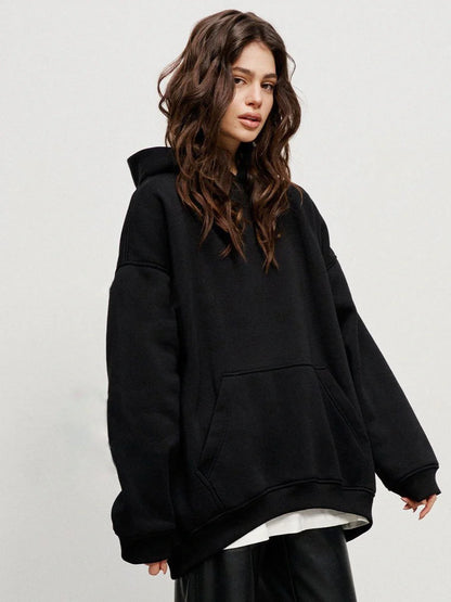 Street Boyfriend Style Polar Fleece Loose Pockets Hooded Sweater in various colors