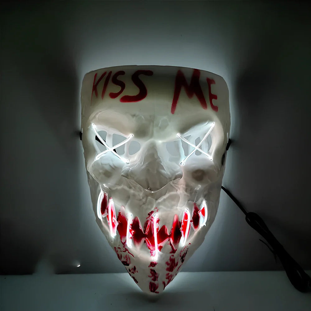 Multicolor luminous Halloween mask with adjustable glow, plastic construction in blue, green, and red options for festivals