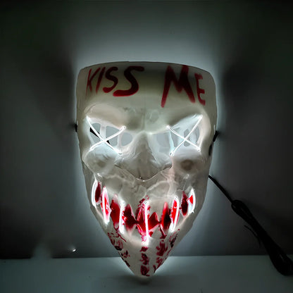 Multicolor luminous Halloween mask with adjustable glow, plastic construction in blue, green, and red options for festivals