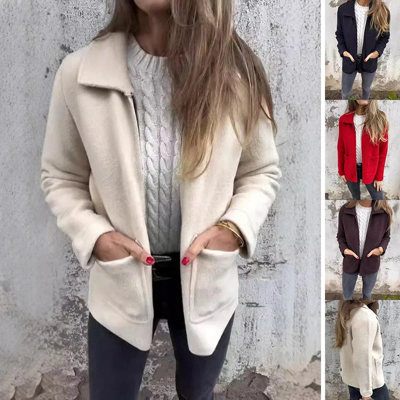Stylish zippered jacket with pockets in various colors, perfect for fall and winter wear