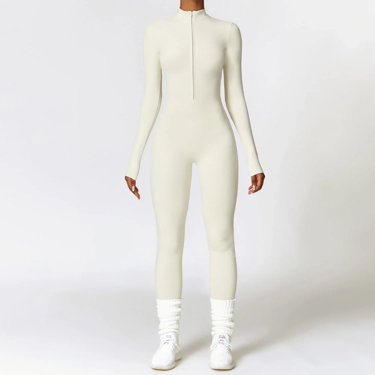 Cozy zippered jumpsuit in various colors, designed for yoga, fitness, and sports activities