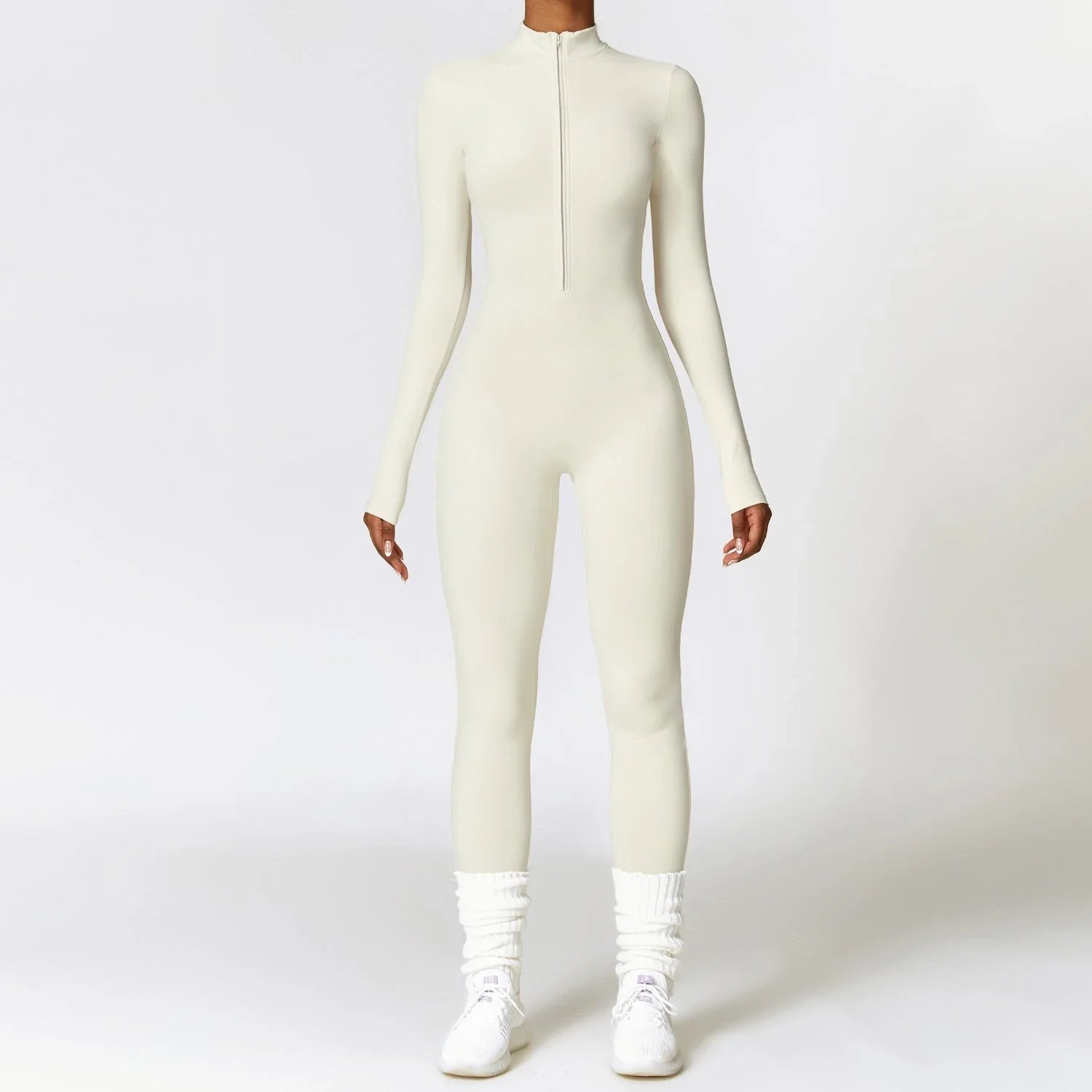 Cozy zippered jumpsuit in various colors, designed for yoga, fitness, and sports activities