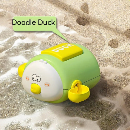 Children's wind-up bath toy measuring 8.2x9.4x5cm with chain attachments in blue pig design