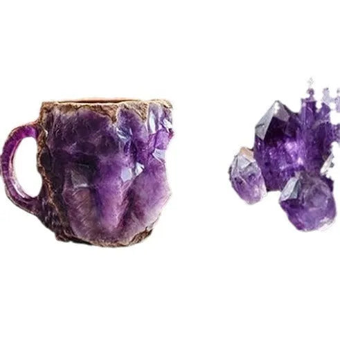 400ml resin mineral crystal coffee mug with handle in assorted colours including purple, blue, and pink.