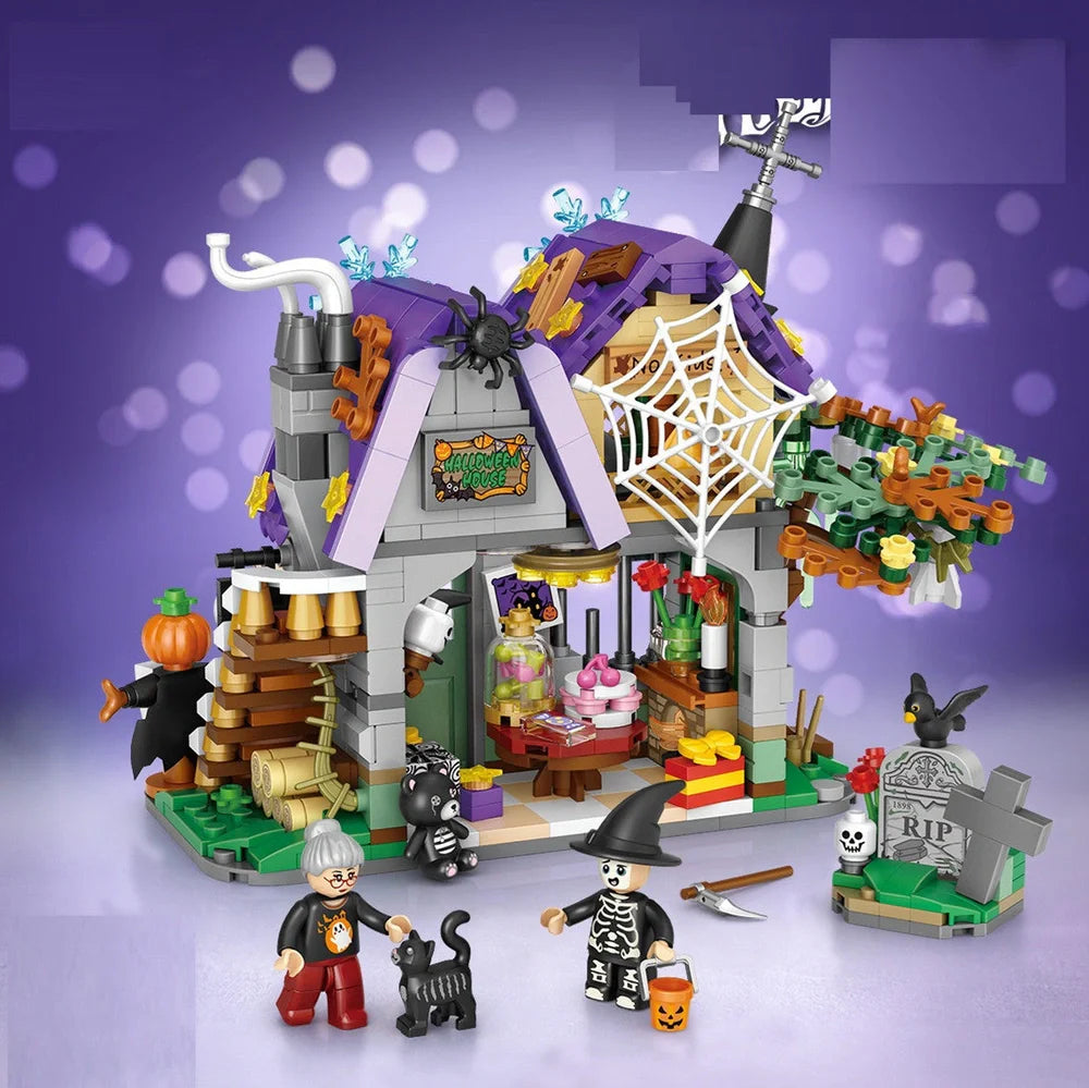 783-piece ABS plastic Halloween building bricks set assembling 30cm haunted house carriage decoration