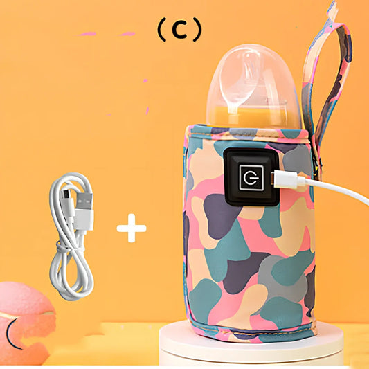 Portable milk bottle warmer with cloth cover and heating element for 55-75mm bottles