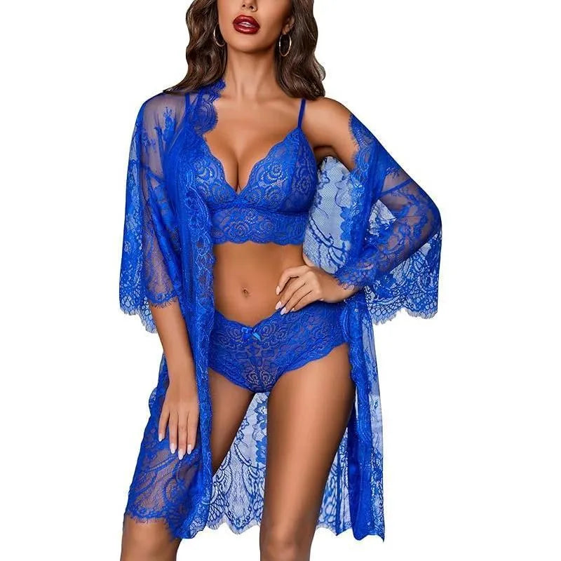 Ladies lace fabric underwear set with adjustable straps and decorative front bow detail