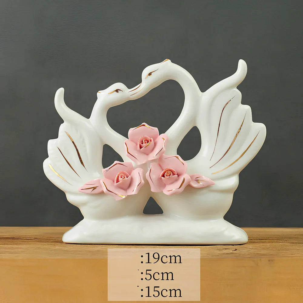 Handmade ceramic swan ornament with glazed surface in porcelain-like material