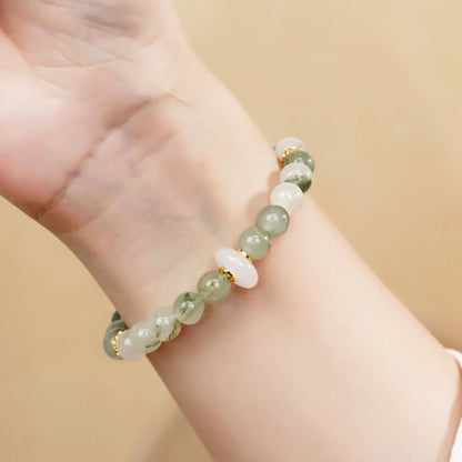 Emerald green Tian Shan Cui stone half bracelet with round beads in national style design for women