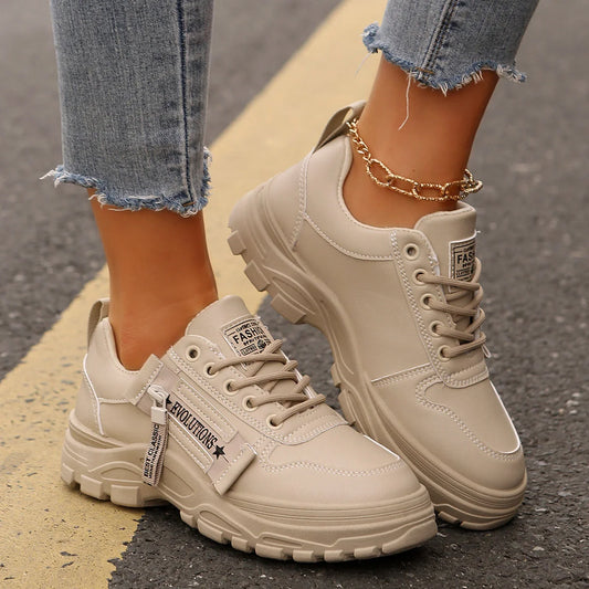 Stylish women's lace-up sneakers with side zipper in various colors