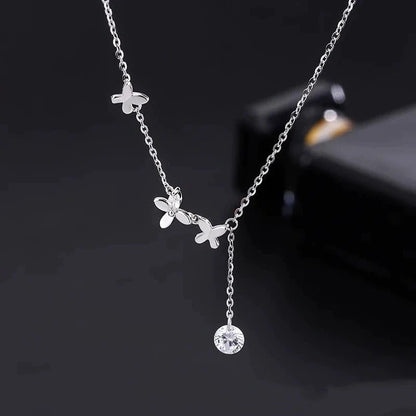 Elegant S925 Sterling Silver Butterfly Anklet with Zircon Stones and Flower Tassel