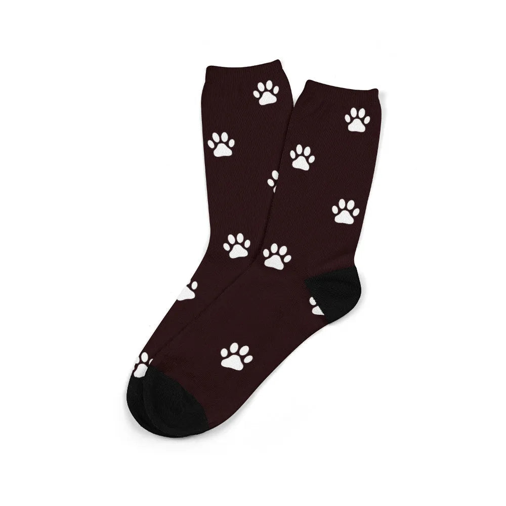 Personalised mid-calf photo socks with printed cartoon designs in multiple colour options
