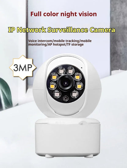 Indoor 1080p HD home surveillance camera with ceiling mount bracket on a white background.
