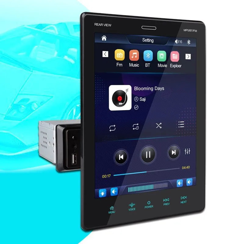 Black 9.5 inch vertical screen car MP4 MP5 player with USB TF card playback, LED display and remote control
