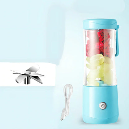 Mini electric portable juice machine with USB cable and six-blade stainless steel design in dark green colour