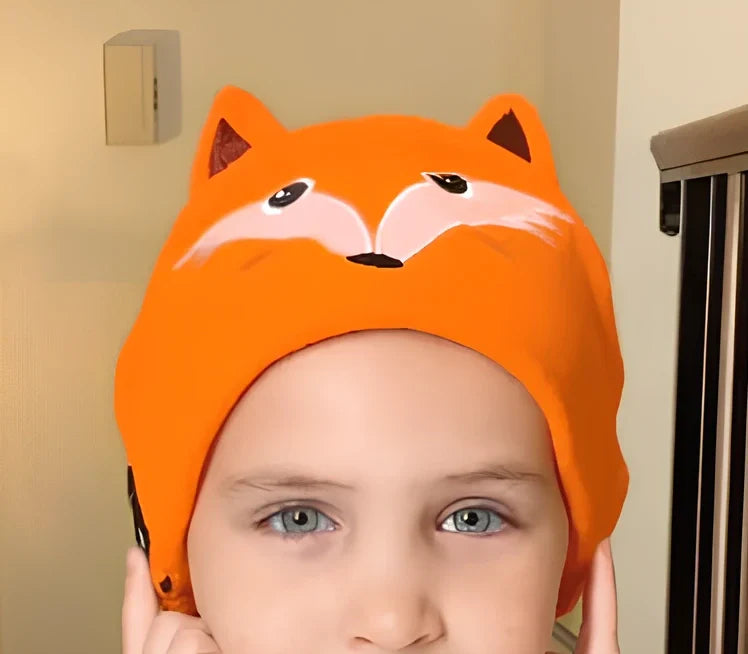 Bluetooth animal headband sleep mask with dinosaur hood showing integrated speakers and wireless design