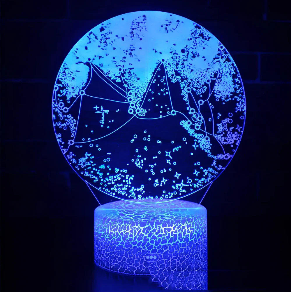 Creative 3D LED bedside night light with 4mm acrylic shade, touch switch, and USB cable on black ABS base