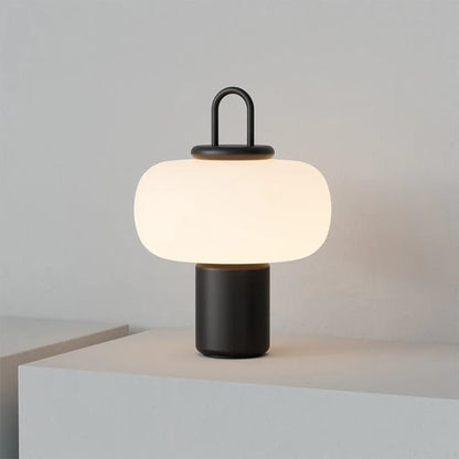 Minimalist Japanese glass bedside table lamp with warm light, 230x330mm dimensions, and UK plug on a children's nightstand.