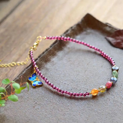 Purple garnet women's anklet with geometric ethnic design and included ankle chain