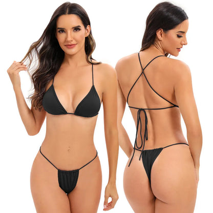 Women's candy coloured cross strap split swimsuit with multiple adjustable straps