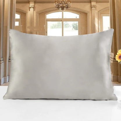 19 M double-sided silk pillowcase in apricot colour showing smooth texture and dimensions