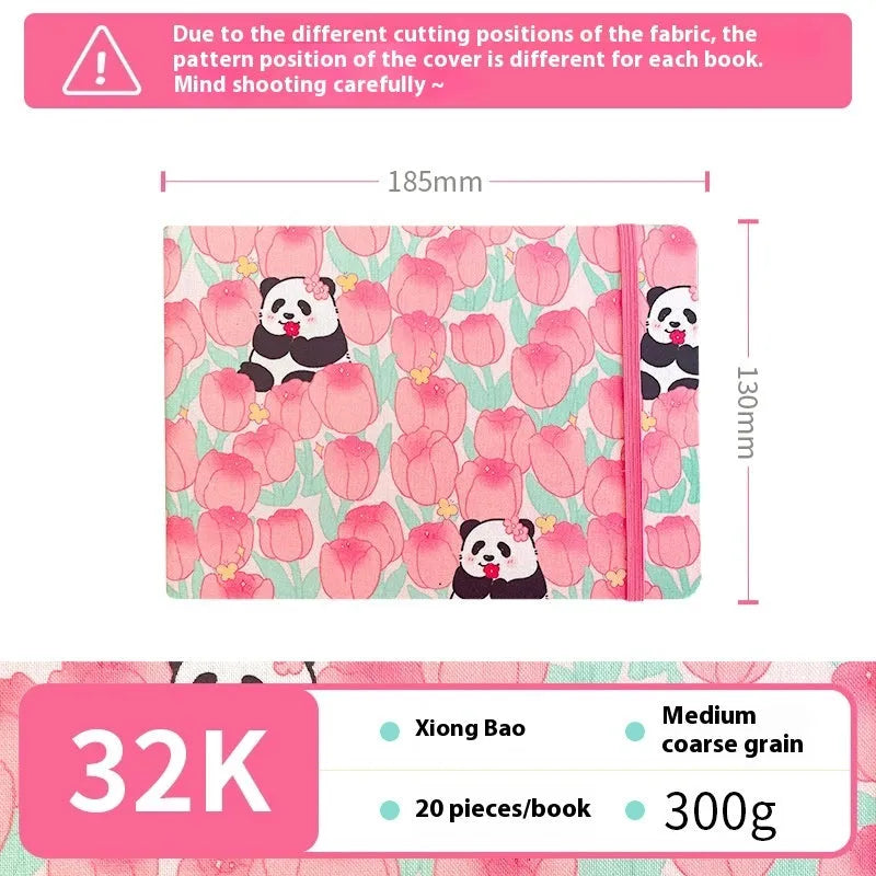 Feiluniao watercolour notebook with fabric cover, 185mm length, open to show paper for painting.